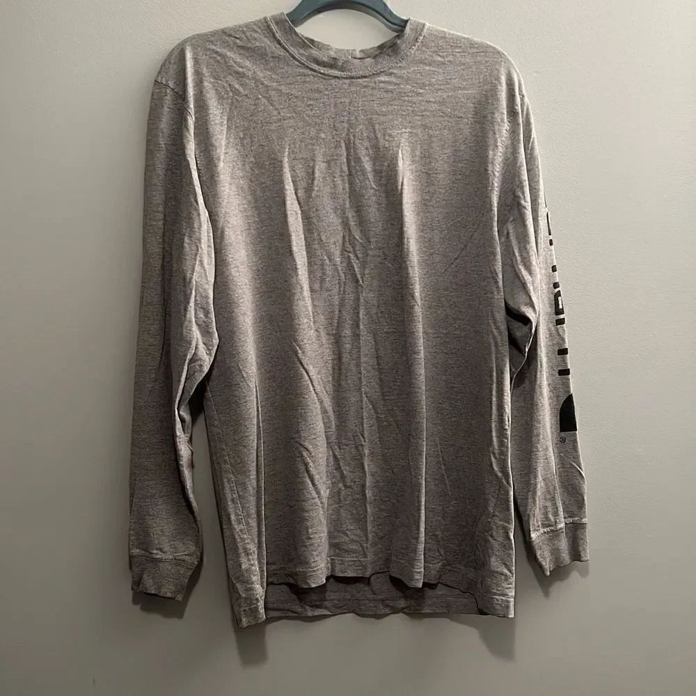 Carhartt Men's Gray Crew Neck Long Sleeve Cotton Logo Tee
